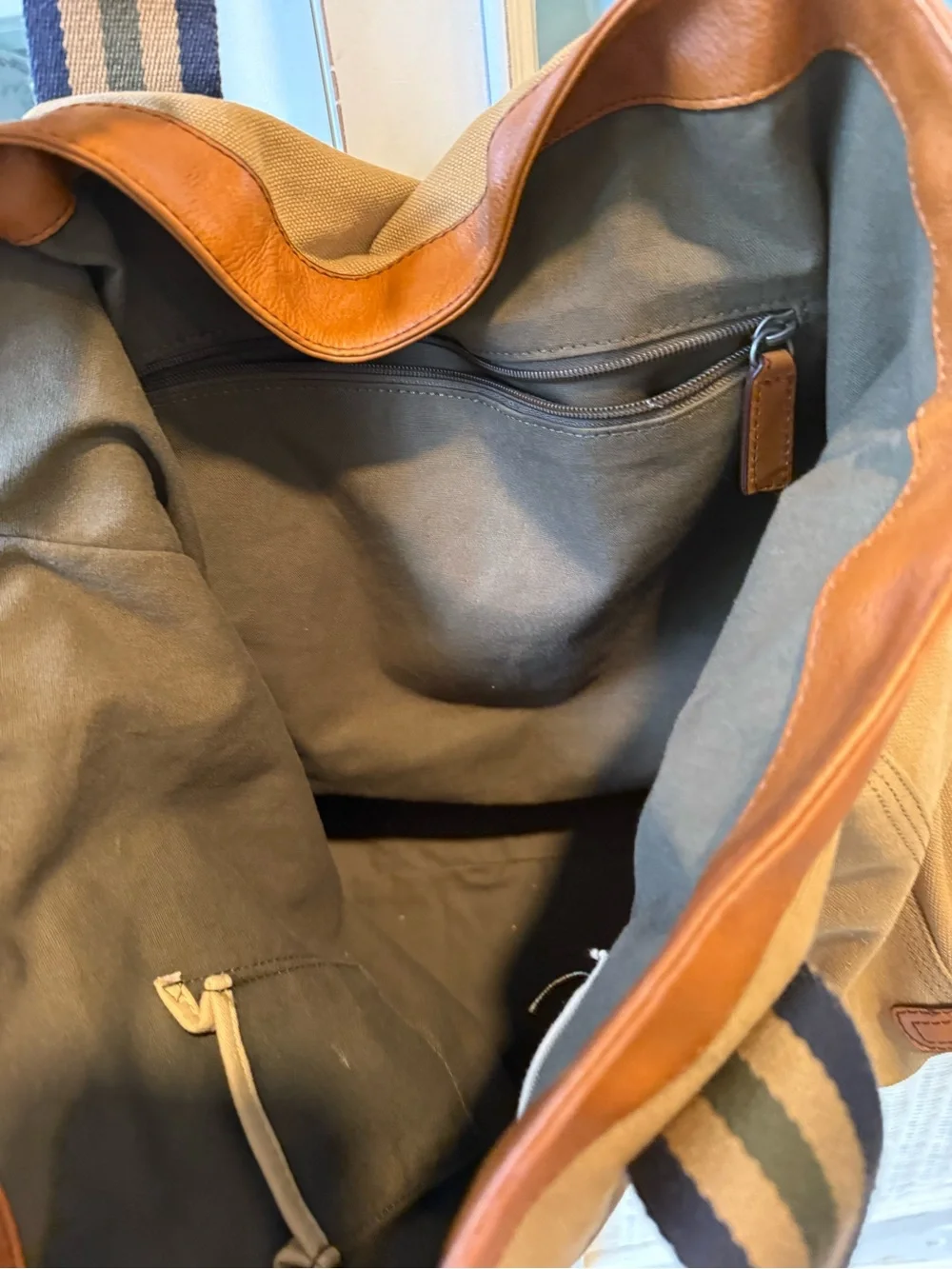 vintage Brooks Brothers canvas and leather utility tote bag